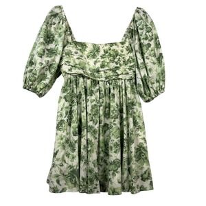 Abercrombie Fitch Square Neck Puff Sleeve Babydoll Y2K Mini Dress Sz M Green